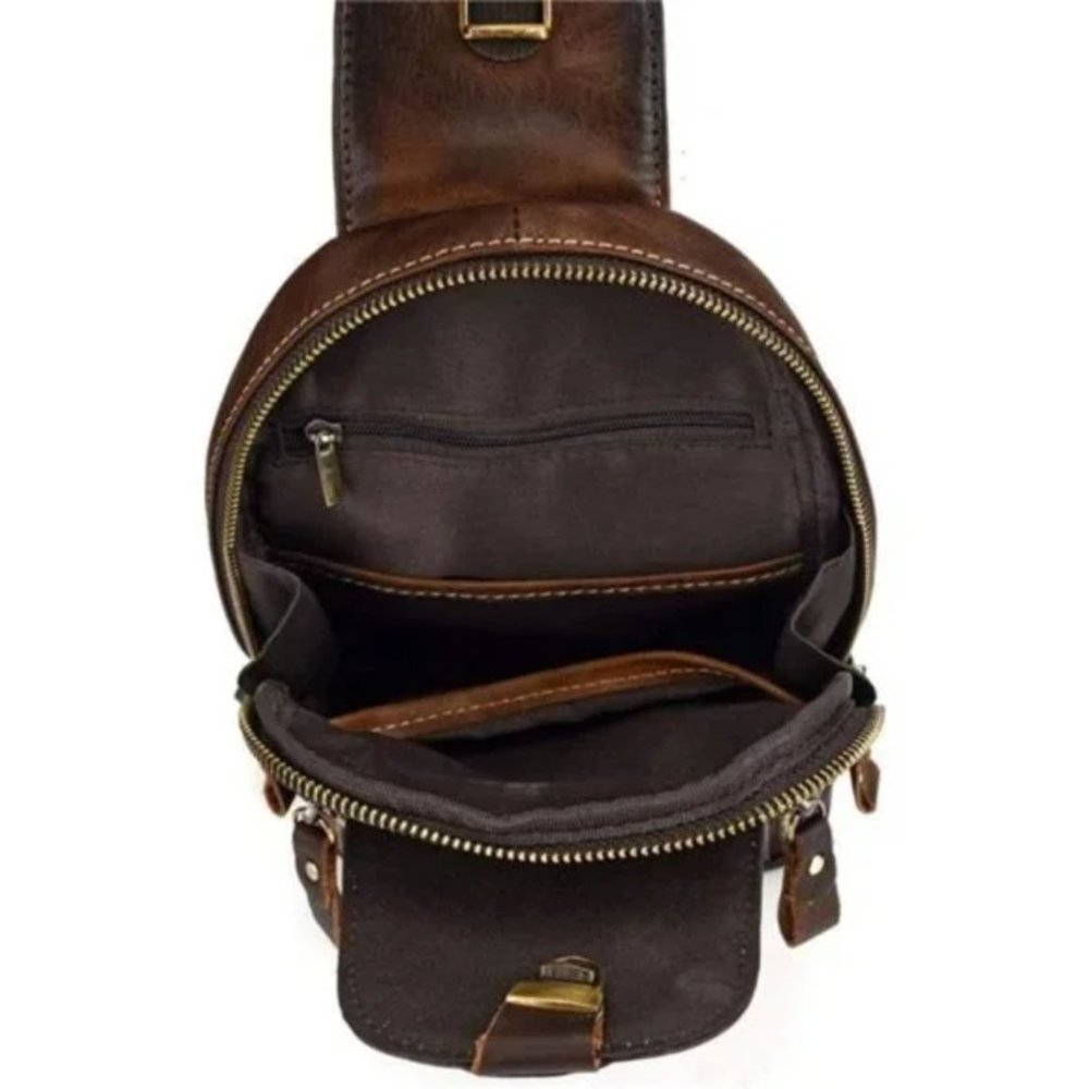 LEATHER Sling Bag Crossbody Backpack for Men Women 16coffee - Picture 7 of 8